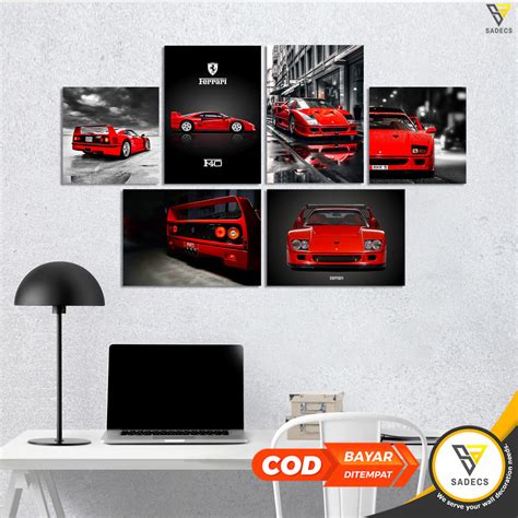 HIASAN DINDING KAYU Poster Wood Canvas FERRARI F40 Room Wall Decoration