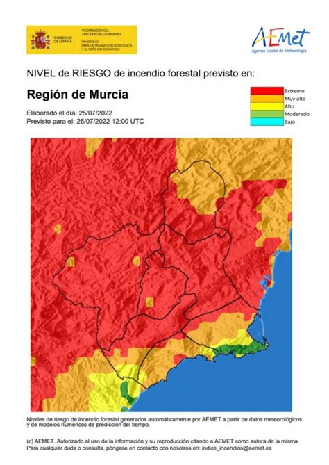 El Nivel De Riesgo De Incendio Forestal Previsto Para Hoy Es Extremo En Toda La Región Excepto