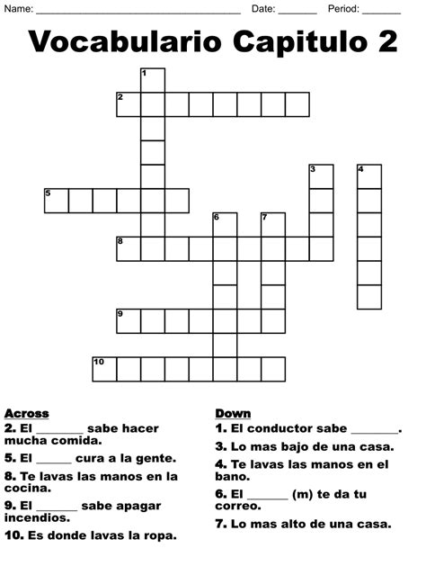 Vocabulario Capitulo 2 Crossword WordMint