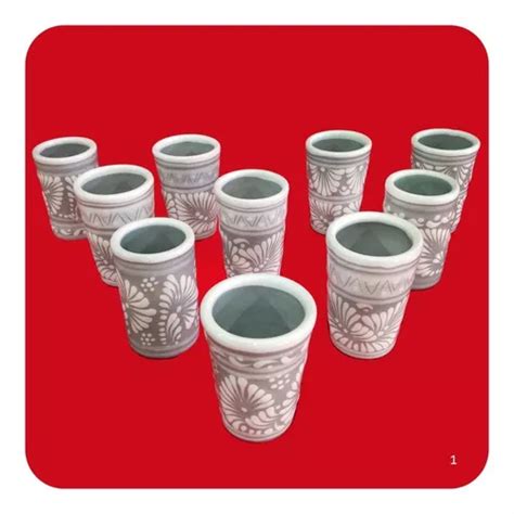 Set Tequileros De Talavera Poblana Gris Blanco Shot Ml Meses