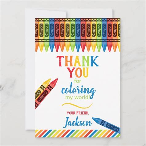 Colorful Crayon Birthday Thank You Card Zazzle