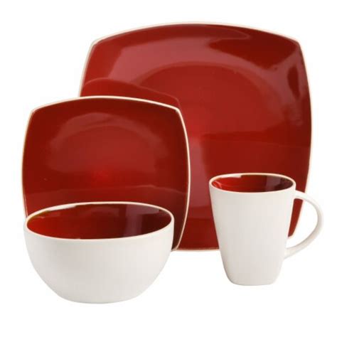 Gibson Soho Lounge White Square Piece Dinnerware Set Red Service