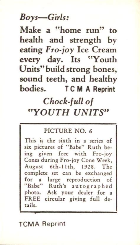 Tcma Fro Joy Ice Cream Babe Ruth Reprint Babe Ruth Trading Card Database