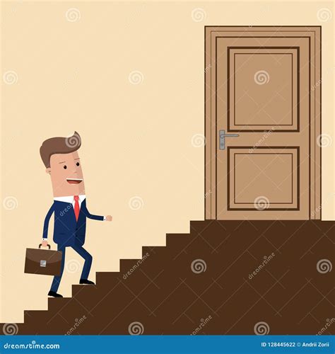 Businessman Going Up The Stairs To Door Businessman Stepping Up A