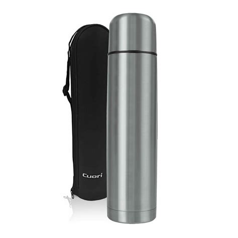 Termo Bala De 1Lt En Acero Inox Doble Pared Con Funda Cuori Plateado