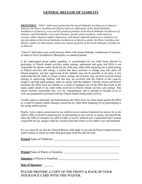 Free Printable General Release Of Liability Form Templates Pdf Word