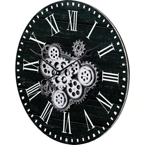 Lafocuse Inch Wooden Real Moving Gears Wall Clocklarge Black