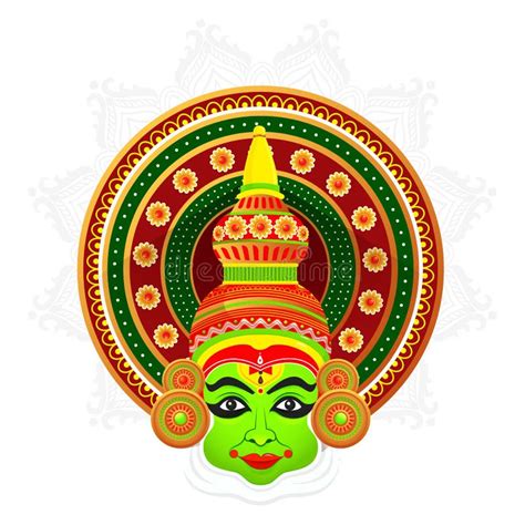 Kathakali Face Illustration For Indian Festival Happy Onam On Mandala