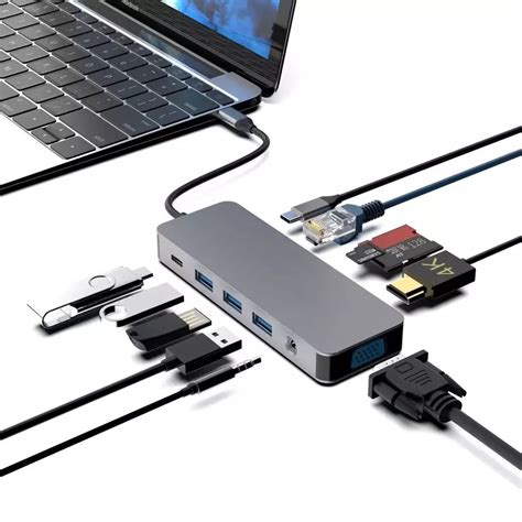 Докинг станция11 в 1 RikBo USB C, 1x 1000Mbps Gigabit Ethernet порт, 1x ...