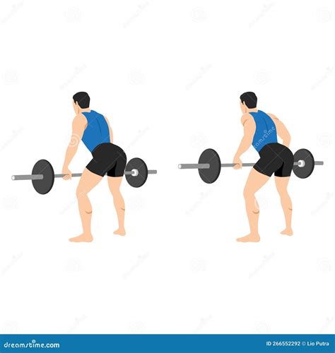 Man Doing Bent Over Double Arm Tricep Kickbacks Cartoon Vector