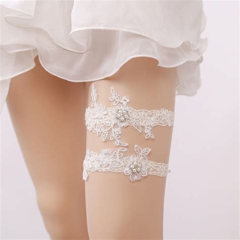 Wedding Garter Embroidery Beading Flower White Sexy Garters 2pcs Set For Womenfemalebride