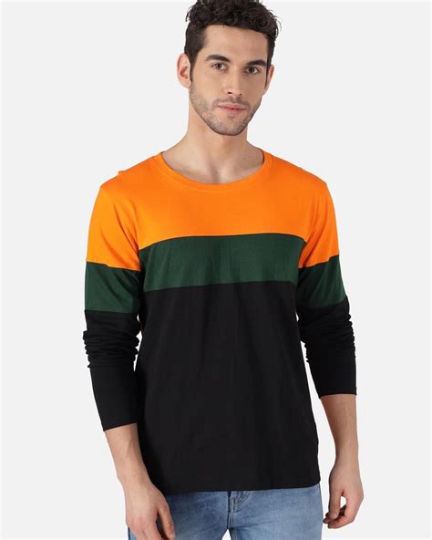 Buy Mens Orange And Green Color Block T Shirt Online At Bewakoof