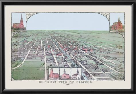 Delphos Oh Restored Map Vintage City Maps