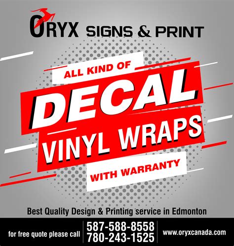 Decals And Vinyl Wraps Oryx Signs And Print Canada Call For Free Quote