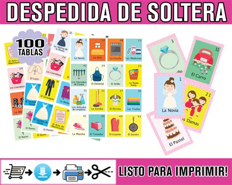 Juego De Bingo De Despedida De Soltera Imprimible Plantilla De