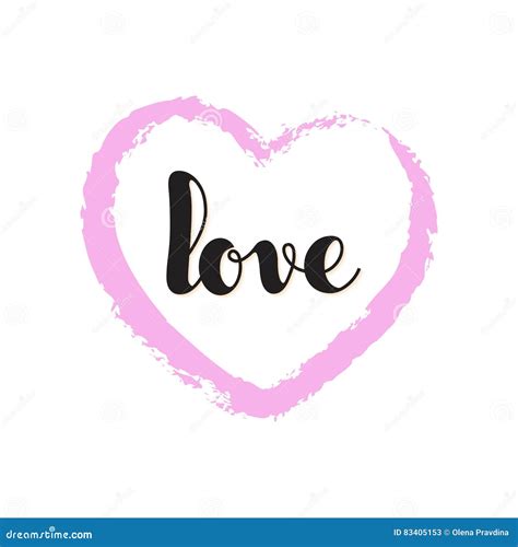 Vector Hand Written Word Love Inside A Pink Heart Poster Design Stock