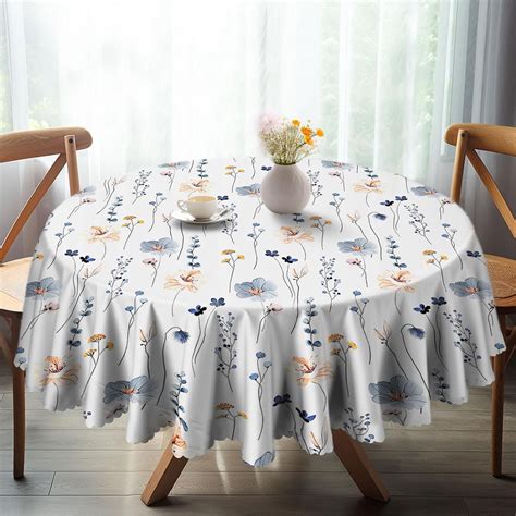 Dchyo Floral Leaf Round Tablecloth Inch Wild Flower Waterproof Table