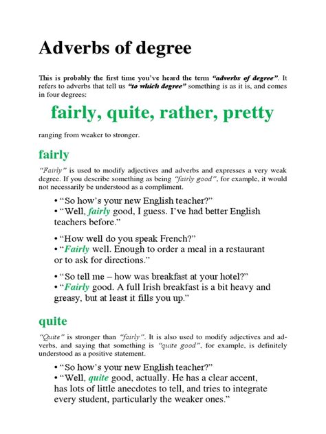 adverbs  degree    pretty  adverb adjective