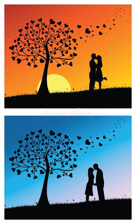 Silhouette Couple Love Kissing Sunset Stock Illustrations 705