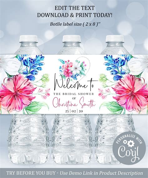 Floral Editable Bridal Shower Water Bottle Label Printable Etsy