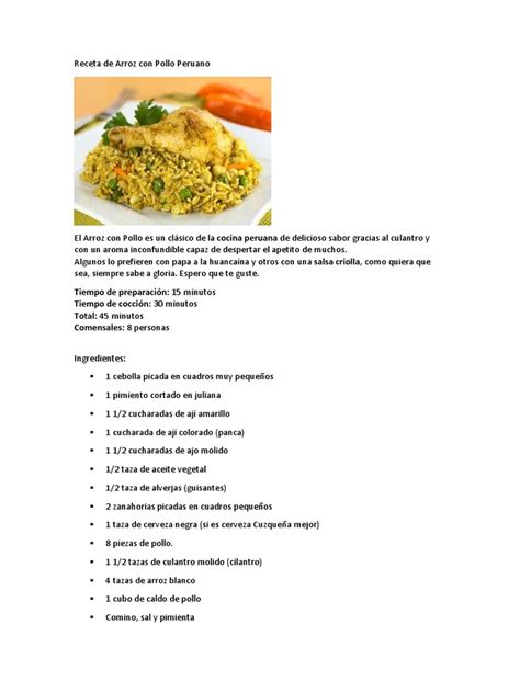 Receta De Arroz Con Pollo Peruano Pdf Cilantro Arroz