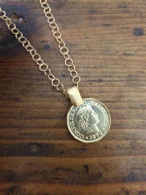 Gold Coin Necklace 14k Gold Necklace Long Coin Necklace | Etsy