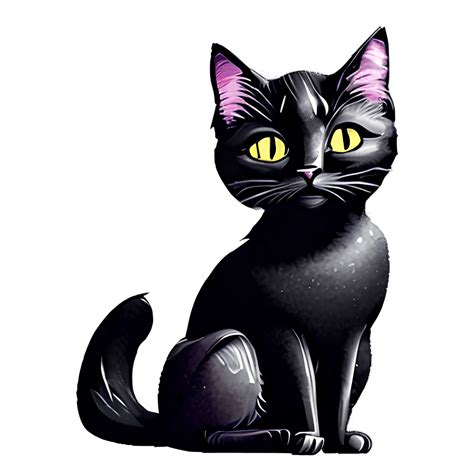 One Black Cat Sitting Thomas Kinkade Style Painting Illustration