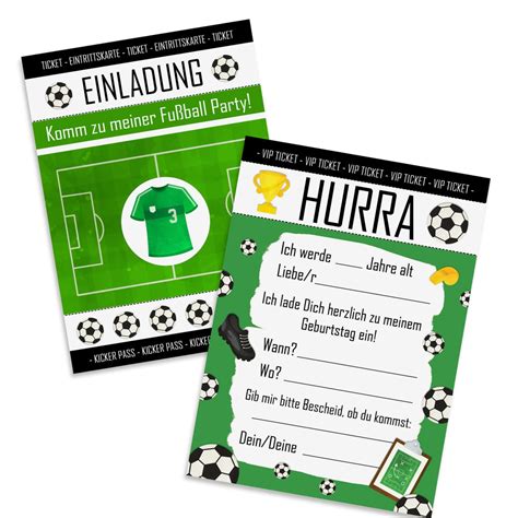 5 X Einladungskarten Kindergeburtstag FUSSBALL Einladungen