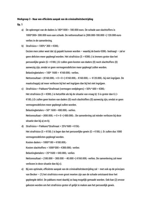 Rechtseconomie Wg 3 Volledige Uitwerking Van Werkgroep Opdracht 3