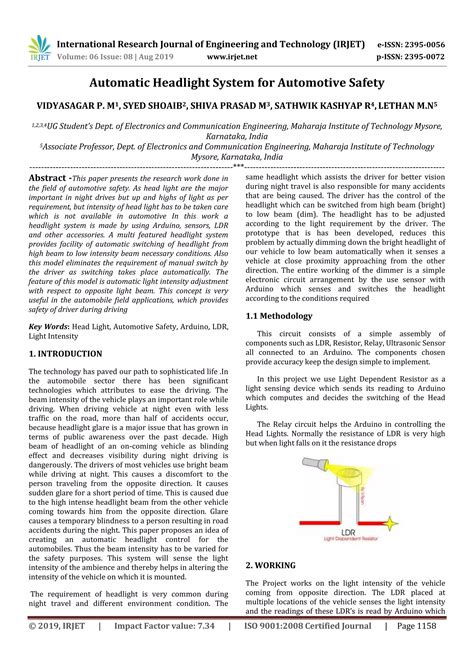 IRJET Automatic Headlight System For Automotive Safety PDF Free