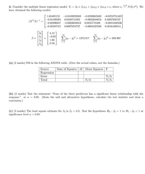 Solved 2 Consider The Multiple Linear Regression Model Chegg