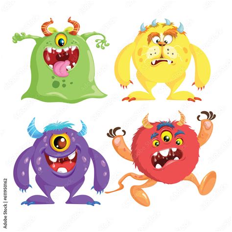 Vetor De Cute Cartoon Monsters Set Goblins Trolls And Aliens