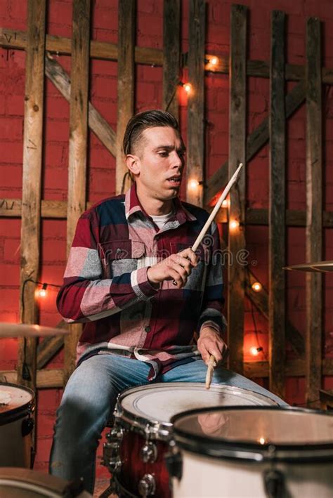 Male Musician Playing Drums On Stage Stock Image Image Of Entertain