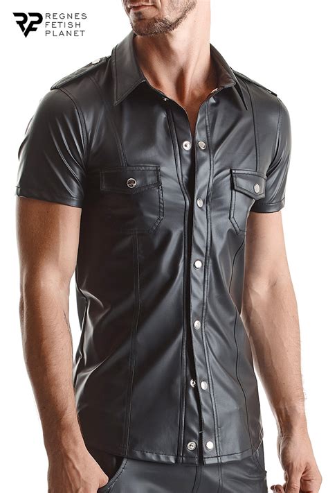 Chemise Manches Courtes Wetlook Noire Luca Regnes Regnes Fetish