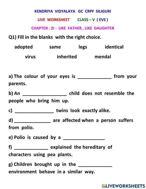 Cl 5 Evs Ws Jan Online Exercise For Live Worksheets