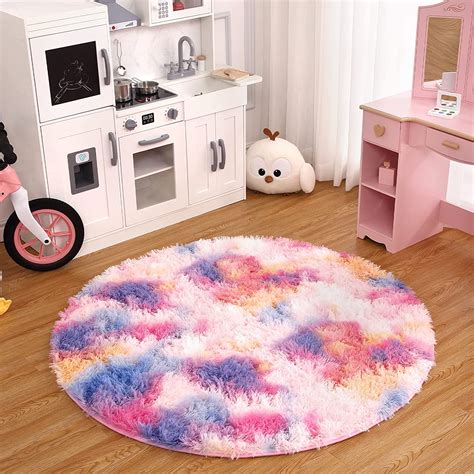 Gaomon Colorful Round Rug For Girls Bedroom Fluffy Circle