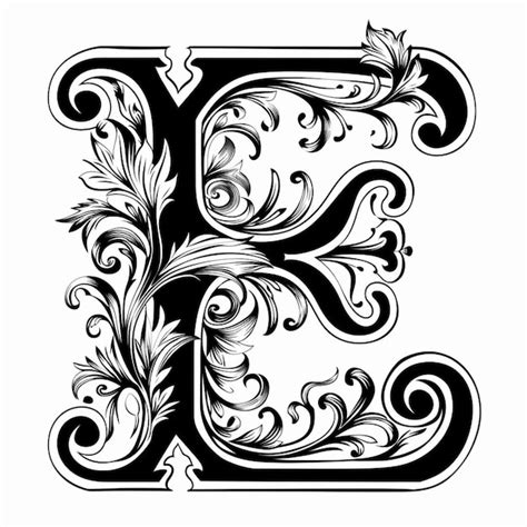 Premium Photo A Black And White Drawing Of A Letter E With Swirly Designs Generative Ai