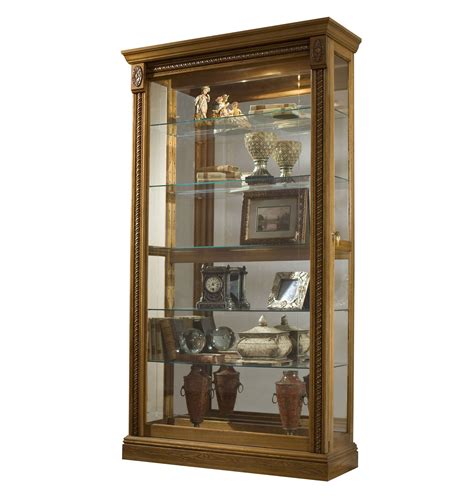 20484 Warm Honey Brown Two Way Sliding Door Curio Cabinet House