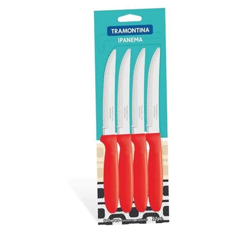 Conjunto Facas Chur 12 Pcs Ipanema Vermelho Laminas De Aco Inox E Cabos