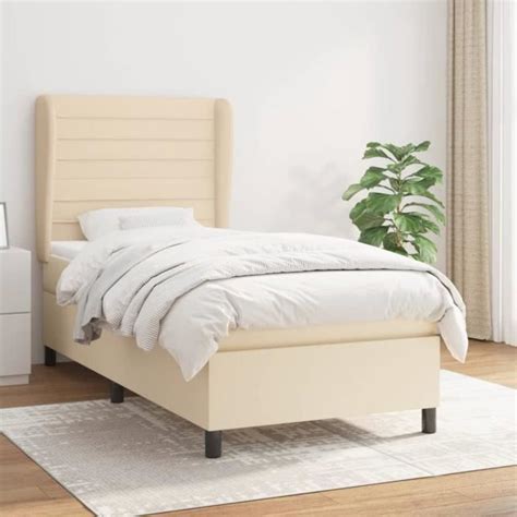 Estink Lit Sommier Tapissier Avec Matelas Cr Me X Cm Tissu