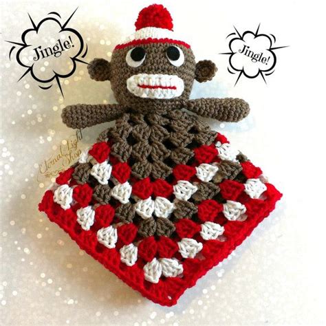 Ready To Ship Baby Sock Monkey Security Lovey Blanket Etsy Crochet