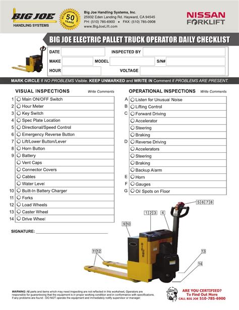 Big Joe Electric Pallet Truck Operator Daily Checklist by bigjoelift ...