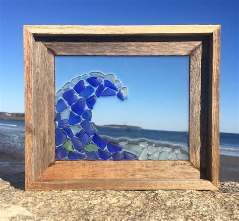 Sea Glass Window Art Ocean Wave with Seagull