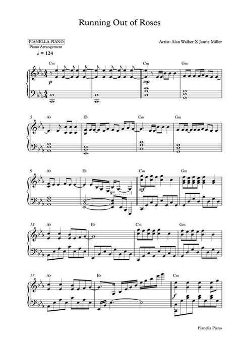 Alan Walker X Jamie Miller Running Out Of Roses Piano Sheet By