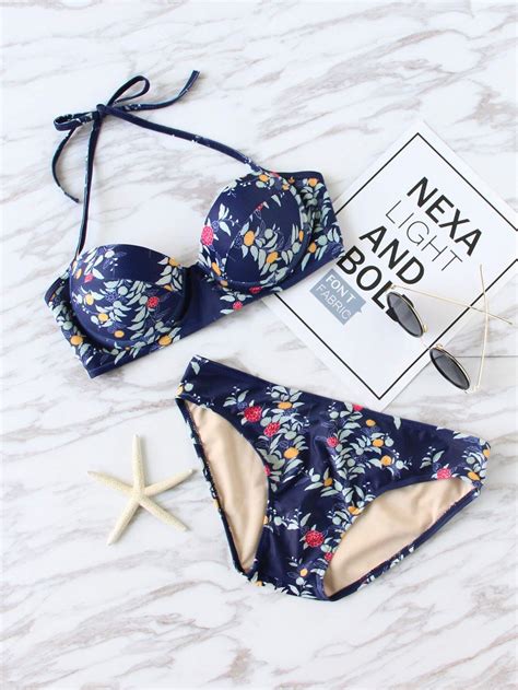 Floral Print Bustier Bikini Set Shein Sheinside