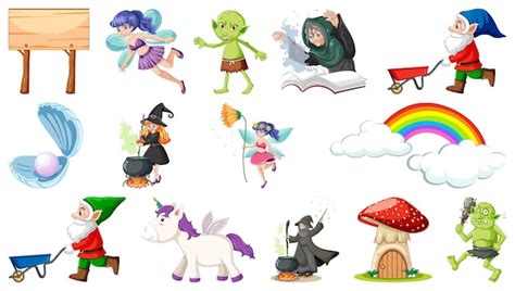 Free Vector Set Of Fantasy Fairy Tale Characters And Elements