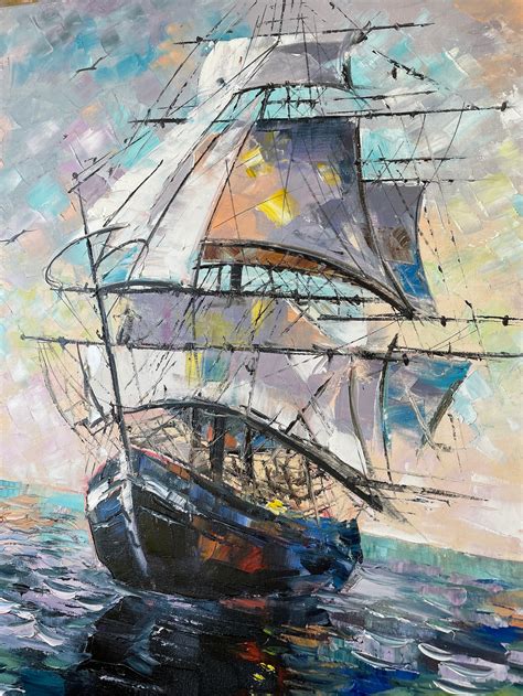 Abstract Ship Oil Painting Original Large Sailing Wall Art - Etsy