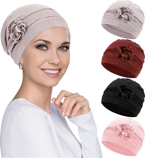 PHOGARY 4pcs Women S Chemo Headwear Turbans Beanie Hat Hair Covers