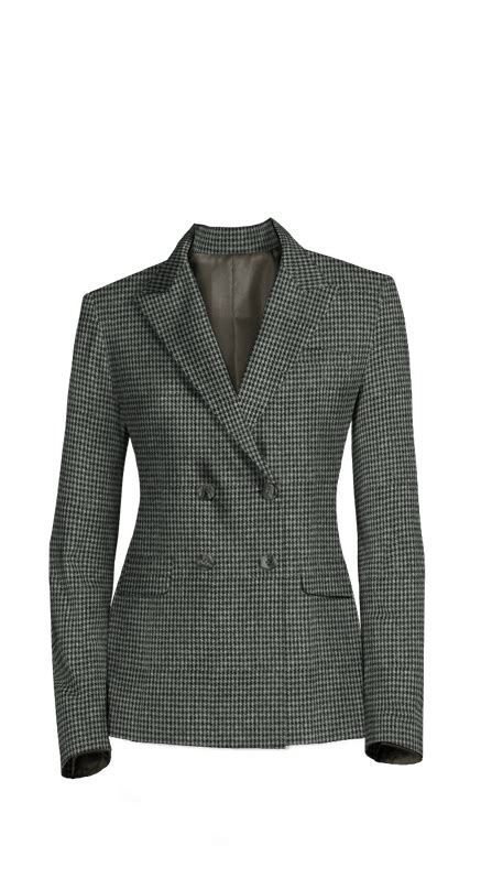 Dark Gray Double Breasted Houndstooth Tweed Woman Suit Sumissura