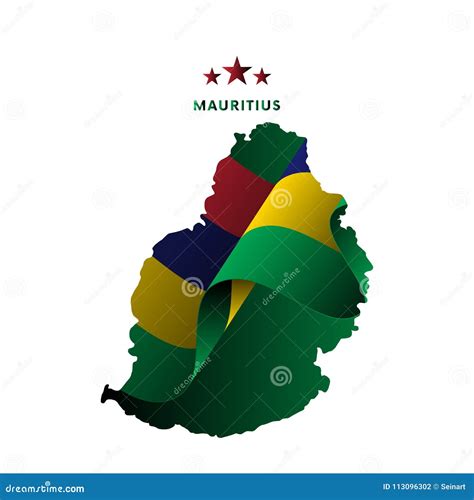 Mauritius Map With Waving Flag Vector Illustration Stock Vector